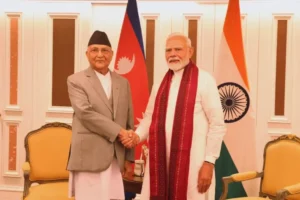 प्रधानमन्त्री ओली र भारतका प्रधानमन्त्री मोदीबीच भेटवार्ता