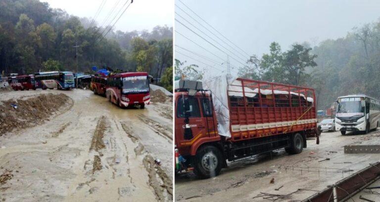 वर्षाका कारण दाउन्ने सडकखण्ड रुपमा अवरुद्ध