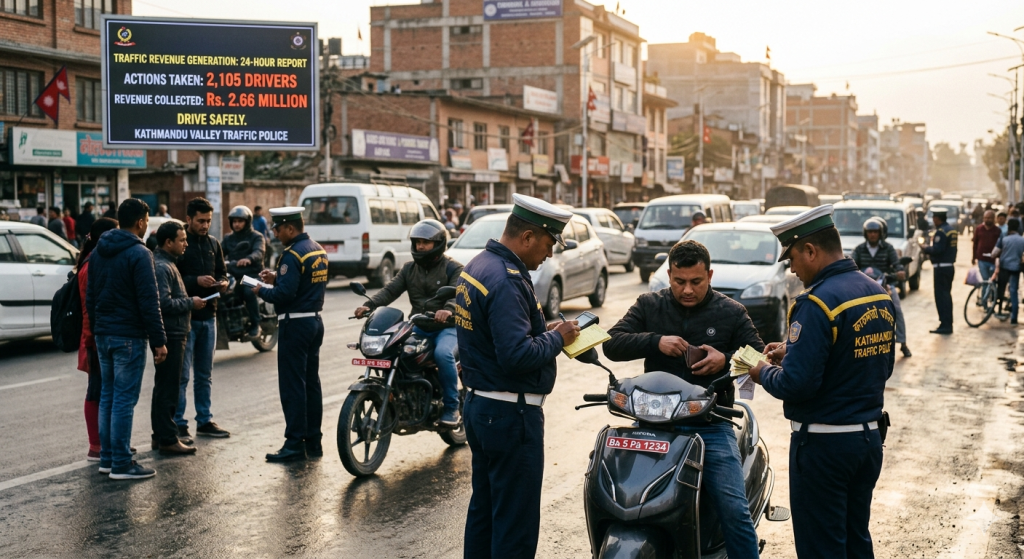 ट्राफिक कारबाहीबाट एकैदिन २२ लाख १२ हजार राजस्व सङ्कलन