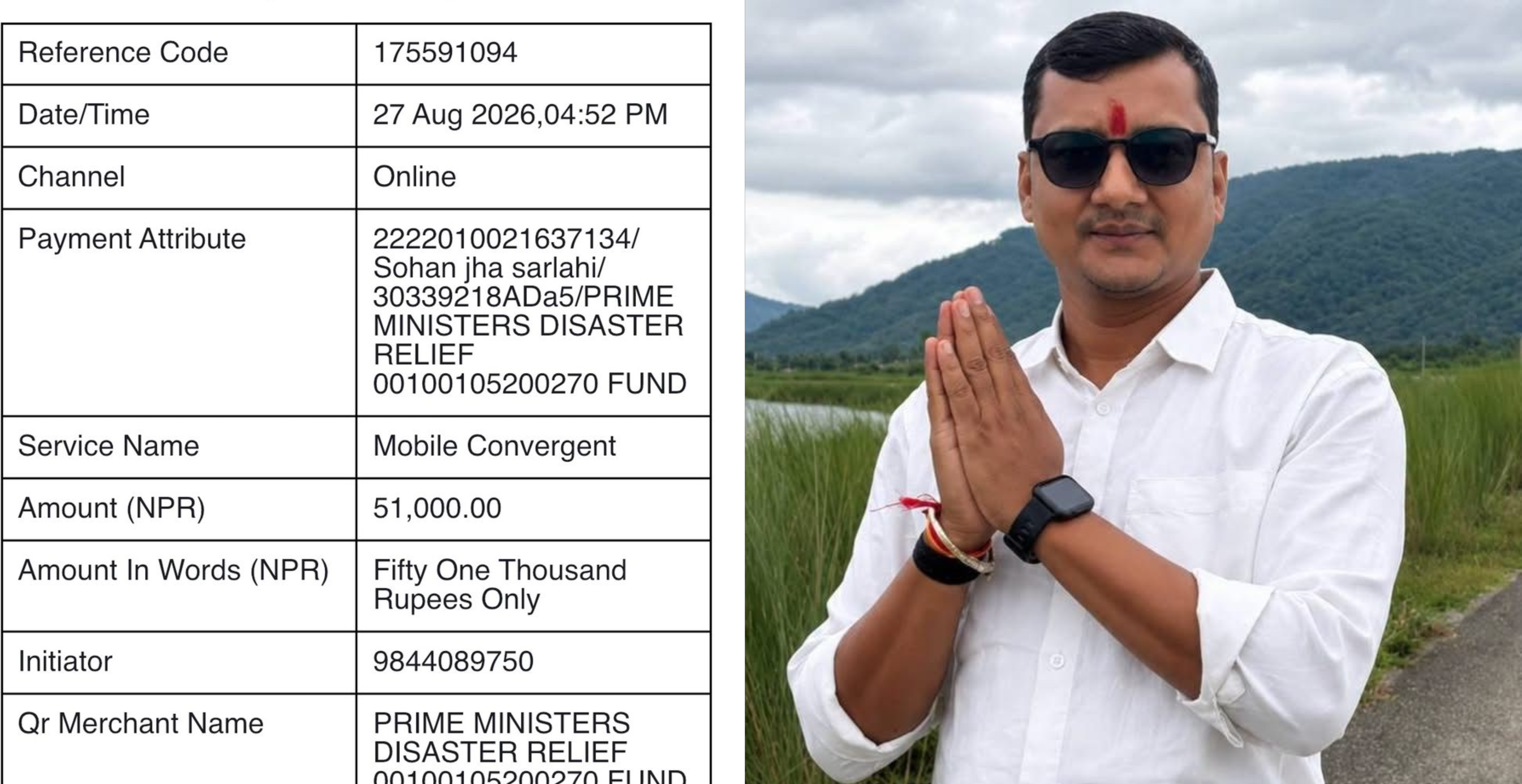 भोटेकोशी बाढीपीडितलाई सोहन झाको ५१ हजार सहयोग